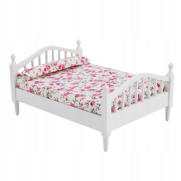 Mini mobili con letto doppio a motivo floreale per casa delle bambole 1/12