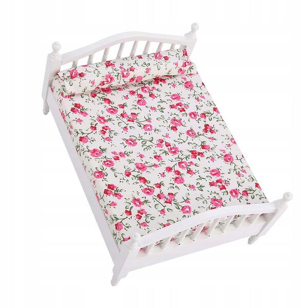 Mini mobili con letto doppio a motivo floreale per casa delle bambole 1/12