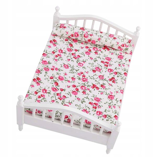 Mini mobili con letto doppio a motivo floreale per casa delle bambole 1/12
