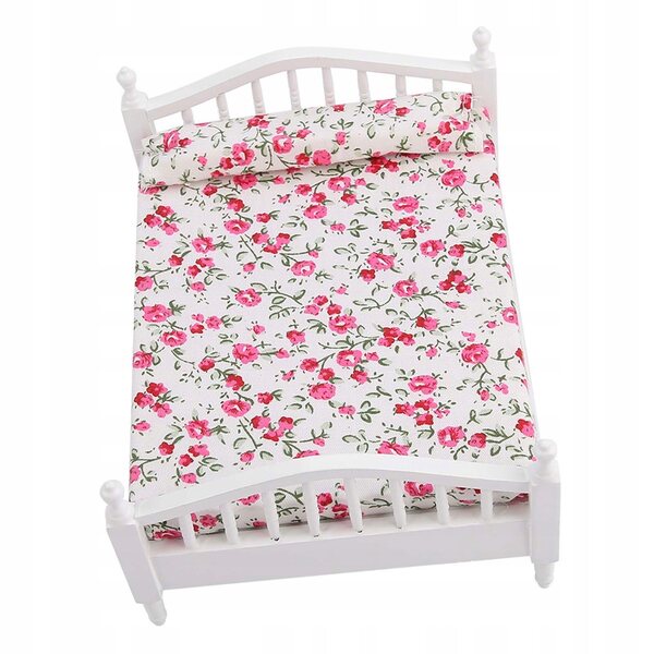 Mini mobili con letto doppio a motivo floreale per casa delle bambole 1/12
