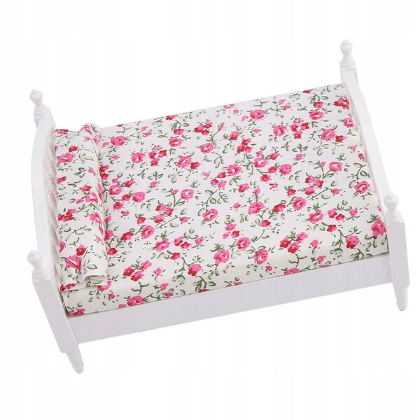 Mini mobili con letto doppio a motivo floreale per casa delle bambole 1/12