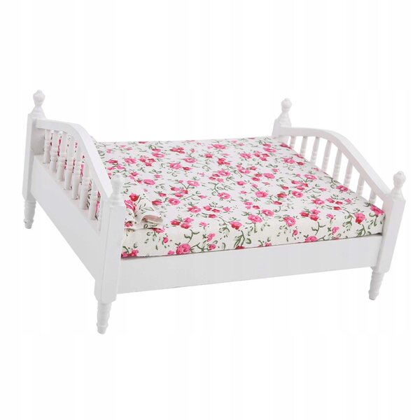 Mini mobili con letto doppio a motivo floreale per casa delle bambole 1/12
