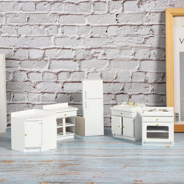 Mini casa delle bambole 1:12 in legno con mobili integrati cucina bianca