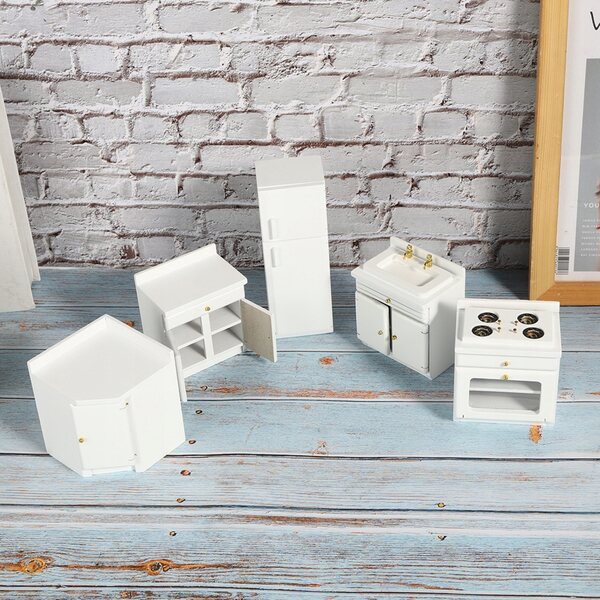 Mini casa delle bambole 1:12 in legno con mobili integrati cucina bianca