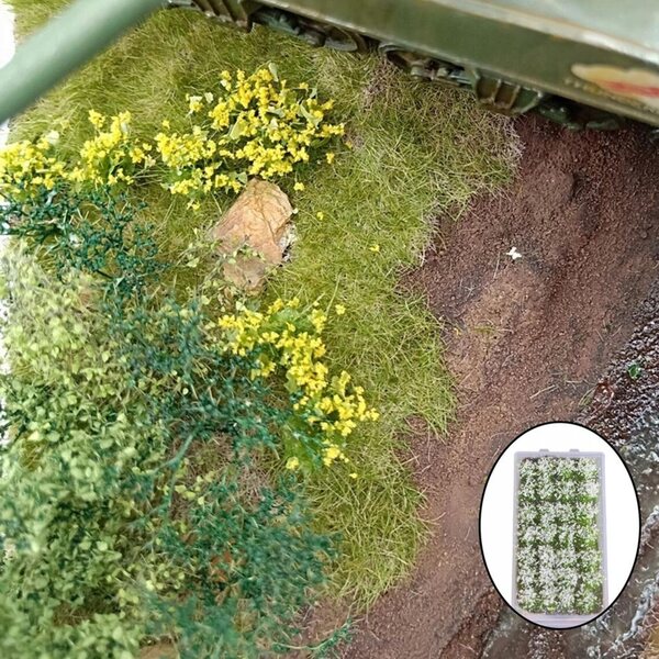 Miniatuur witte bloemen voor modelspoorwegen en landschapsarchitectuur