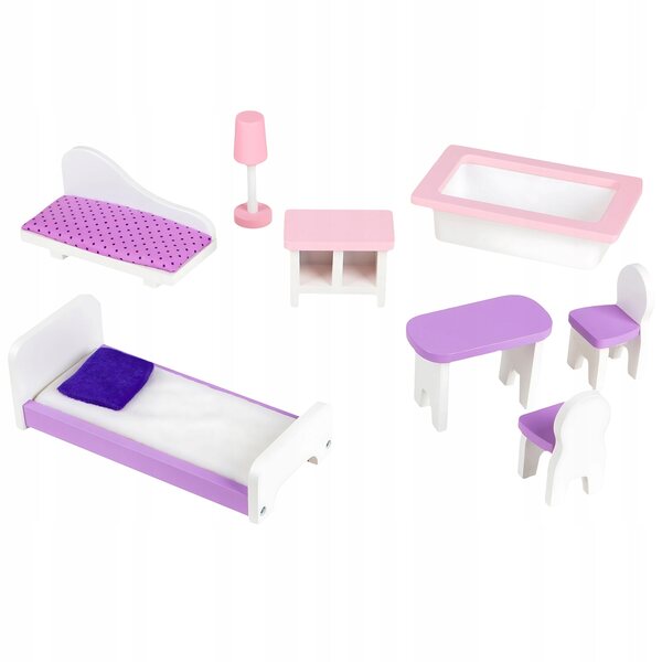 Casa delle bambole in legno Ecotoys con ascensore e mobili, 114 cm, 3 piani