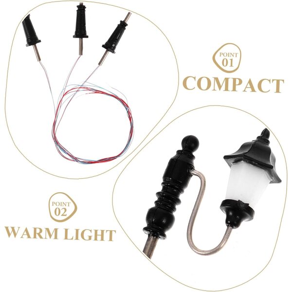 Dekorative Miniatur-Laternenpfähle aus ABS für Mini-Häuser, 3 Modelle mit warmem Licht