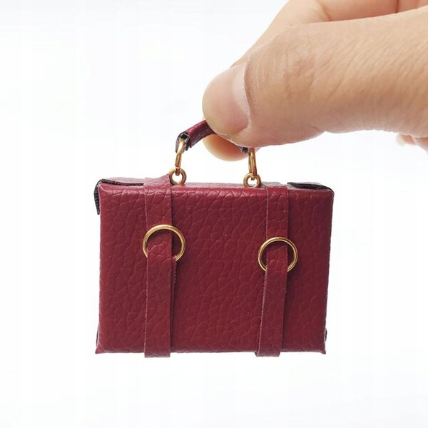 Mini borsa in pelle rossa per casa delle bambole in scala 1:12, accessorio decorativo