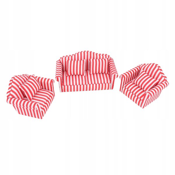 Set di 3 Divani in Tessuto e Legno di Pino per Casa delle Bambole 1:12