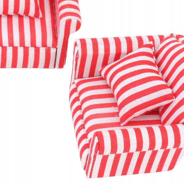 Set di 3 Divani in Tessuto e Legno di Pino per Casa delle Bambole 1:12