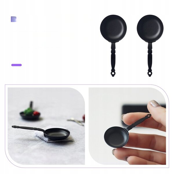 Set 2 Mini Padelle Decorative Nere Realistiche per Casa delle Bambole