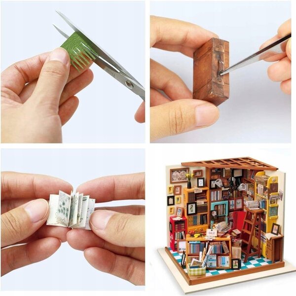 Maison bibliothèque miniature DIY avec éclairage pour adultes 19 cm en bois et plastique