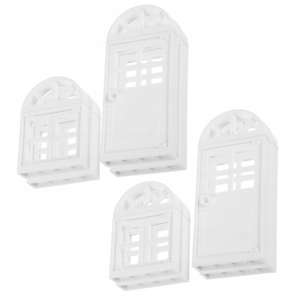 Set 8 Accessori Miniature Bianchi per Casa delle Bambole: Finestre e Porte in Plastica