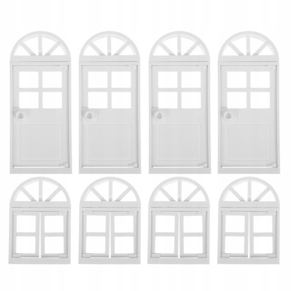 Set 8 Accessori Miniature Bianchi per Casa delle Bambole: Finestre e Porte in Plastica