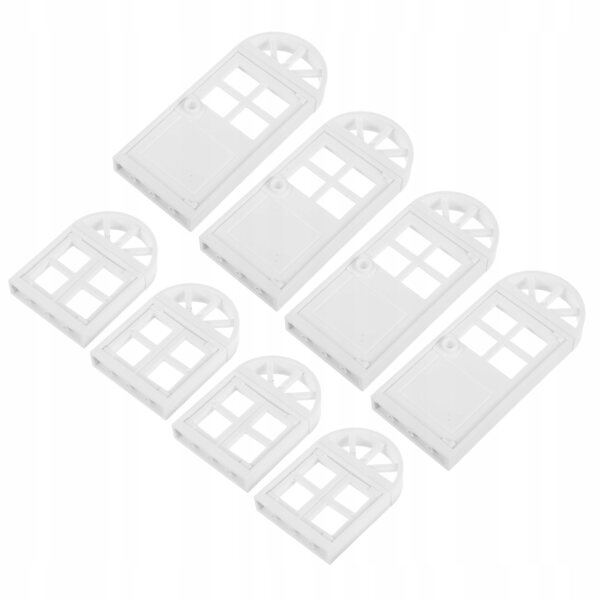 Set 8 Accessori Miniature Bianchi per Casa delle Bambole: Finestre e Porte in Plastica