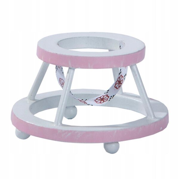 Hölzerner Lauflernwagen für Puppen 1:12, dekorative rosa Miniatur