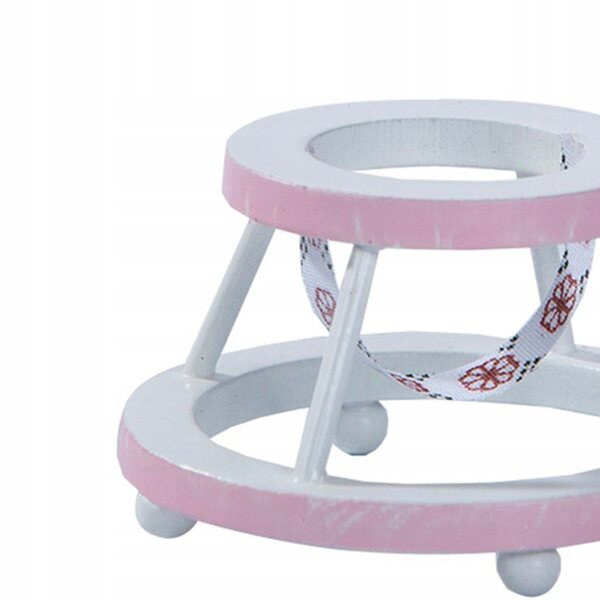 Hölzerner Lauflernwagen für Puppen 1:12, dekorative rosa Miniatur