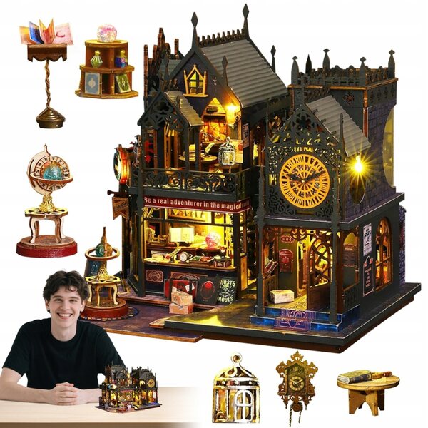 Modell Magic House mit Terrasse LED 3D DIY Holzpuzzle für Kinder ab 14 Jahren