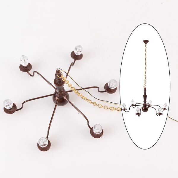 Deckenleuchte aus metallischem Kristall, 6 Lichtpunkte, Bronze, 8,8 cm, Maßstab 1:87