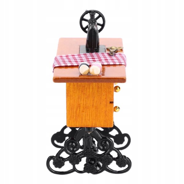 1:12 Puppenhaus-Nähmaschine aus Holz mit Stoff und Zubehör