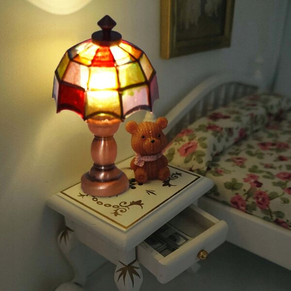 1:12 Puppenhaus Miniatur kabellose LED Schreibtischlampe bunt