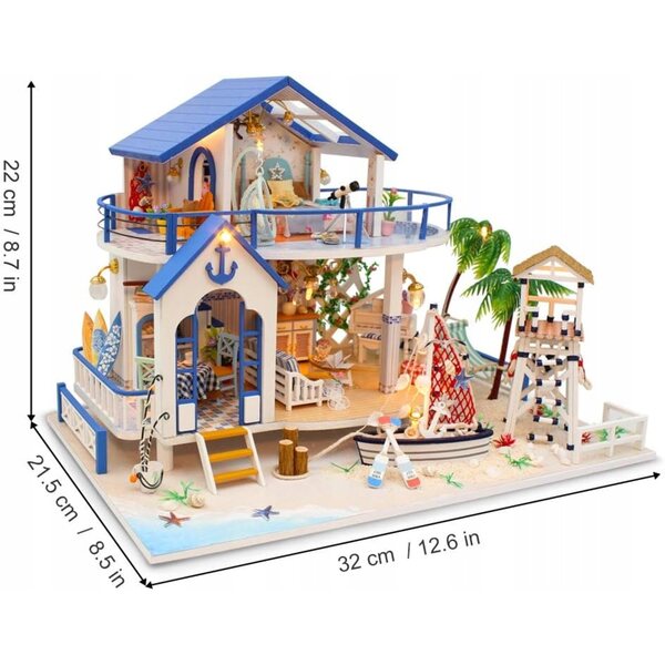 DIY Puppenhaus-Miniatur mit Musik und LED-Lichtern – Niebieska Willa