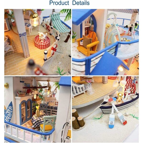 DIY Puppenhaus-Miniatur mit Musik und LED-Lichtern – Niebieska Willa