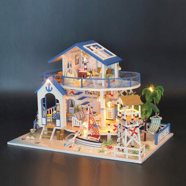 DIY Puppenhaus-Miniatur mit Musik und LED-Lichtern – Niebieska Willa