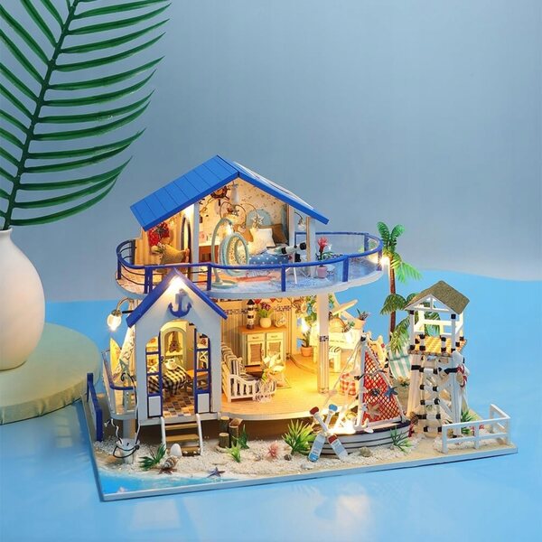 DIY Puppenhaus-Miniatur mit Musik und LED-Lichtern – Niebieska Willa