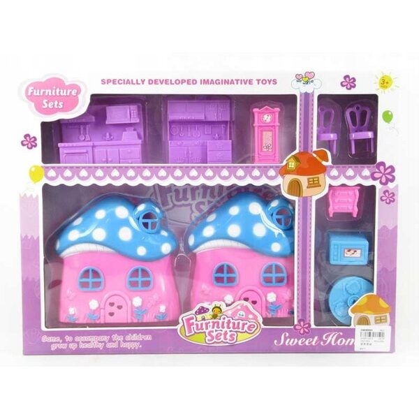 Casa per bambole Toys4all con mobili e accessori, plastica, 15x24 cm