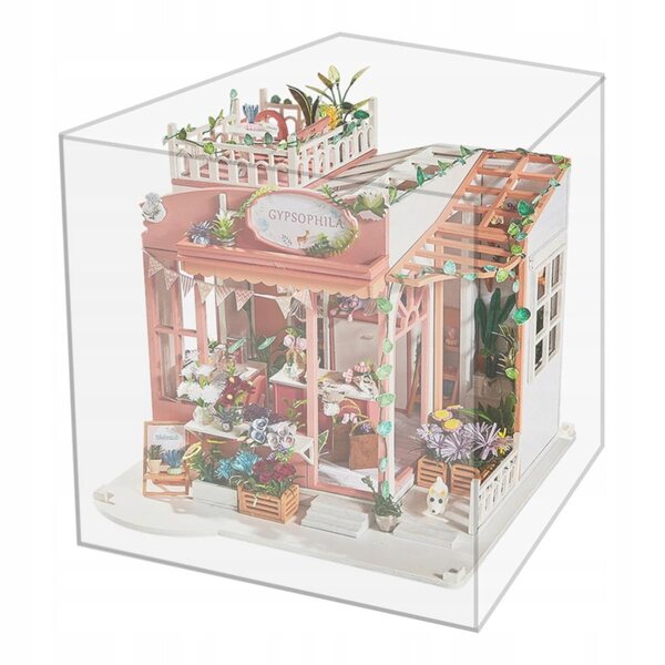 Casa delle bambole in legno fai da te con illuminazione a LED, mobili e musica, modello 22x21x22 cm