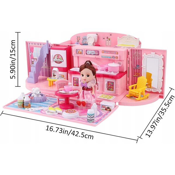 Casa delle bambole portatile con funzioni di luce e musica, rosa