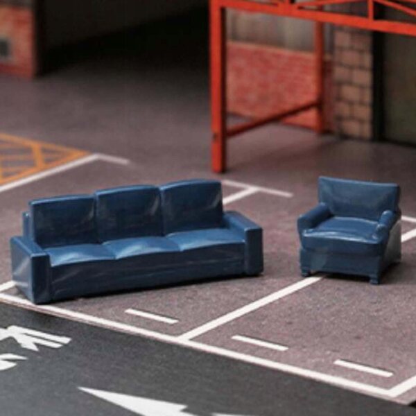 2Pcs Dollhouse Sofa Couch, Dollhouse Furnishings, Miniature Furniture Blue