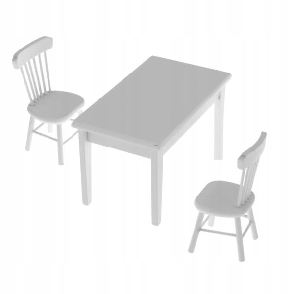 Holzküche Miniatur-Set 1:12 Tisch und 2 weiße Stühle für Puppenhaus