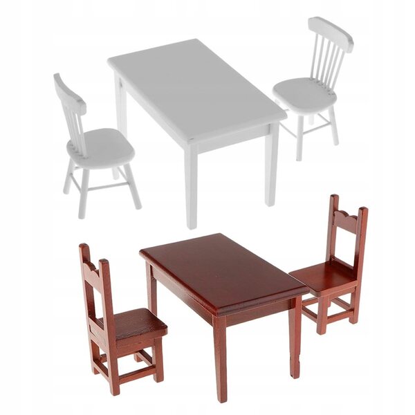 Holzküche Miniatur-Set 1:12 Tisch und 2 weiße Stühle für Puppenhaus