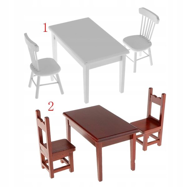Holzküche Miniatur-Set 1:12 Tisch und 2 weiße Stühle für Puppenhaus