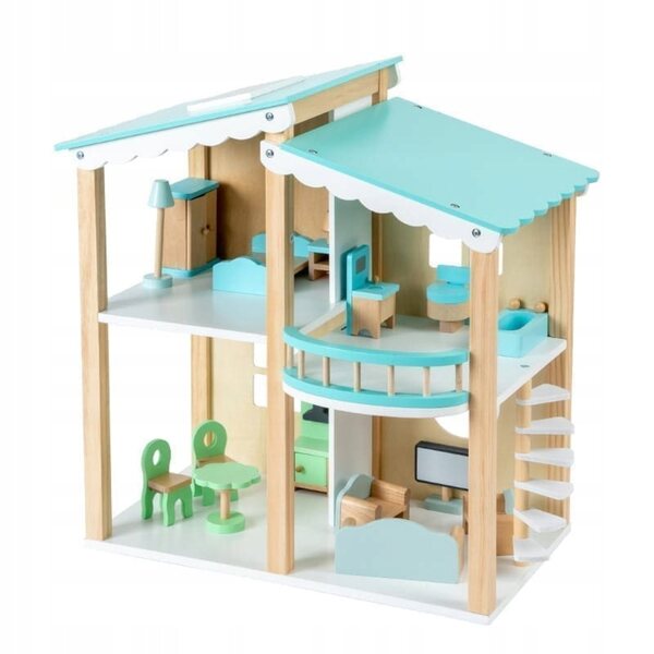 Casetta in legno per bambole con set di mobili completo per bambine