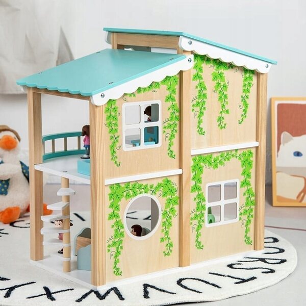 Casetta in legno per bambole con set di mobili completo per bambine