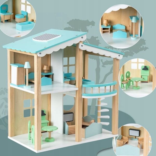 Casetta in legno per bambole con set di mobili completo per bambine