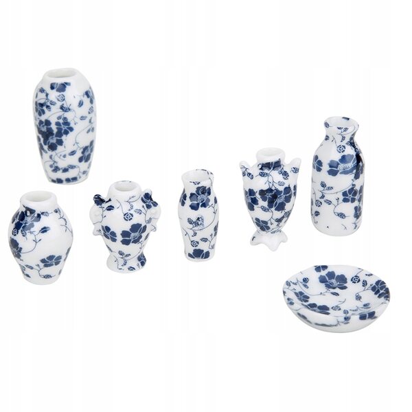 1:12 Mini-Keramikvase für Puppenhaus, blau-weiße Dekoration