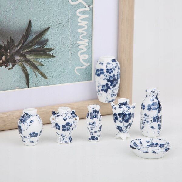 1:12 Mini-Keramikvase für Puppenhaus, blau-weiße Dekoration