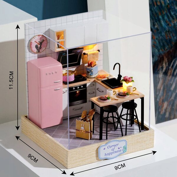 DIY-Miniaturhaus-Set für Puppen zum Zusammenbauen aus Holz und Kunststoff 11,5 cm