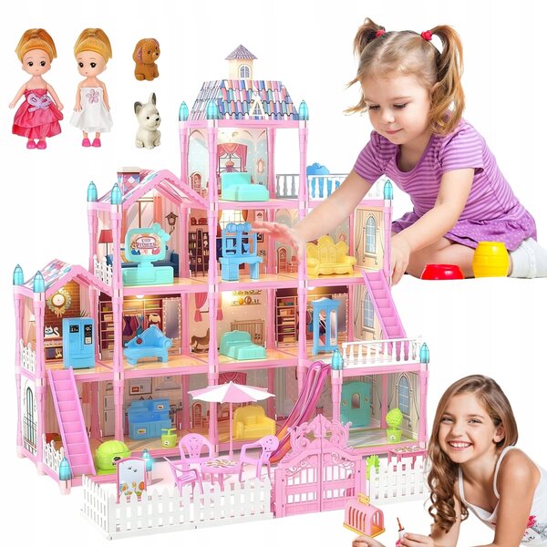 Grande casa delle bambole interattiva con 4 piani e 13 stanze per bambine