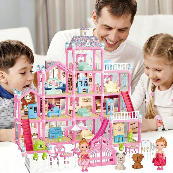 Grande casa delle bambole interattiva con 4 piani e 13 stanze per bambine