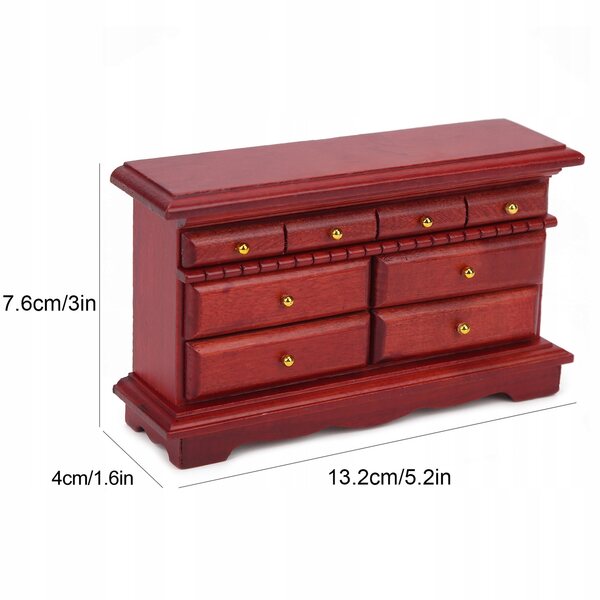 Miniatura comò in legno massello con cassetti per casa delle bambole 1:12