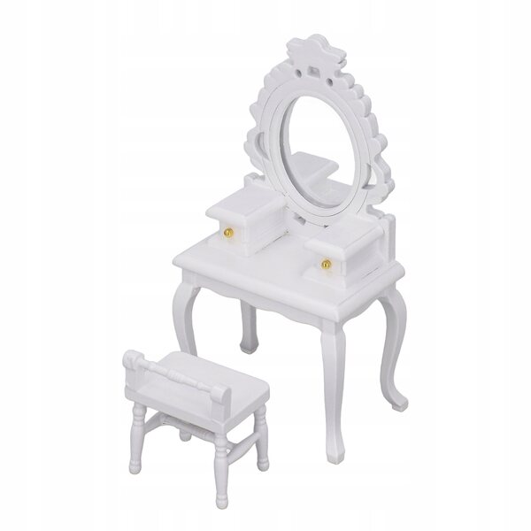 Miniatura Toaletka con Sgabello in Legno per Casa delle Bambole Scala 1:12