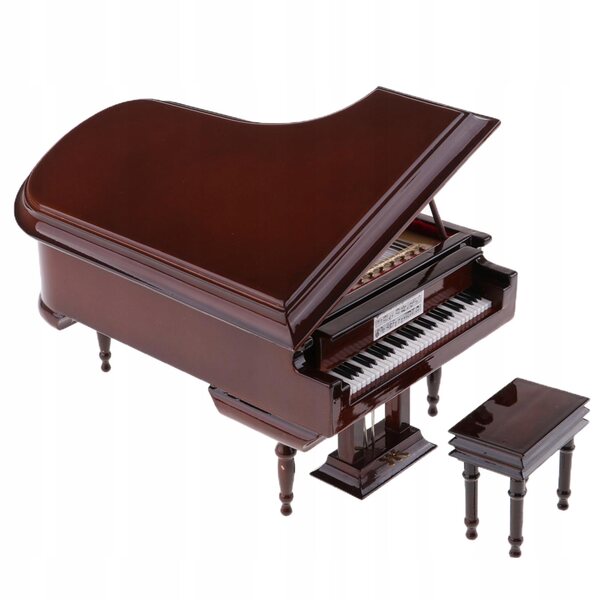 Miniatura Fortepianu in Legno Mini Modello Decorativo con Sgabello Marrone