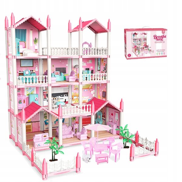 Casa delle bambole Pretty Villa 3 in 1 con LED e 14 configurazioni, giocattolo educativo