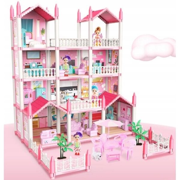 Casa delle bambole Pretty Villa 3 in 1 con LED e 14 configurazioni, giocattolo educativo
