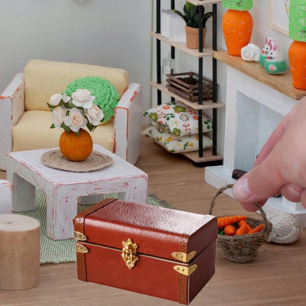 Mini-Holzkoffer 1:12 für Puppenhaus, Wohnzimmermöbelzubehör